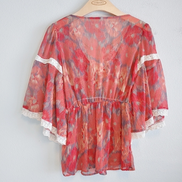 Free People Daydreamer Batwing Sleeve Lace Blouse Sz M Gypsy Boho Peasant - Picture 9 of 10